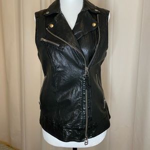 Mackage black leather moto vest size M